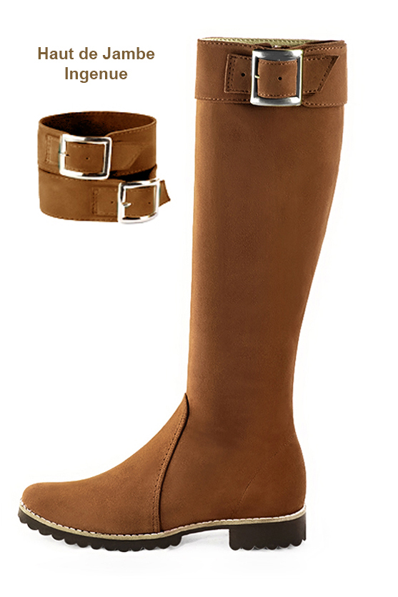 French elegance and refinement for these caramel brown riding knee-high boots, 
                available in many subtle leather and colour combinations. Record your foot and leg measurements.
We will adjust this pretty boot with zip to your measurements in height and width.
Its large, comfortable gum sole will isolate you from the ground.
You can customise the boot with your own materials, colours and heels on the "My Favourites" page.
To style your boots, accessories are available from the boots page. 
                Made to measure. Especially suited to thin or thick calves.
                Matching clutches for parties, ceremonies and weddings.   
                You can customize these knee-high boots to perfectly match your tastes or needs, and have a unique model.  
                Choice of leathers, colours, knots and heels. 
                Wide range of materials and shades carefully chosen.  
                Rich collection of flat, low, mid and high heels.  
                Small and large shoe sizes - Florence KOOIJMAN